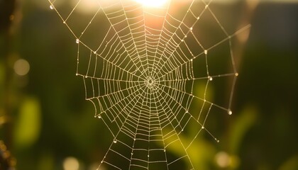 Wall Mural - spider web with dew drops on it