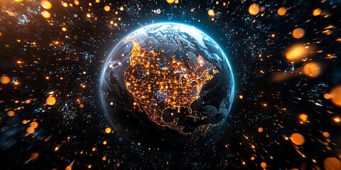 Canvas Print - a vast, interconnected network of communication, spanning the entire globe. global internet, telecom