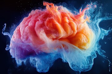 Wall Mural - abstract representation of a colorful brain in swirling and dynamic motion within a dark background