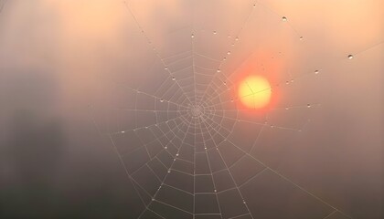 Wall Mural - spider web with drops of water on it