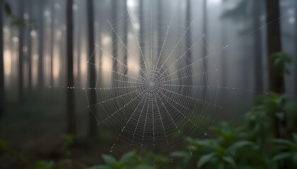 Wall Mural - spider web in the middle of a forest