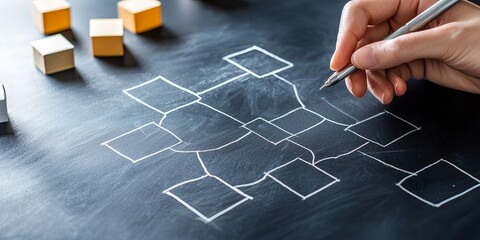 Aufkleber - A flowchart, drawn in elegant hand-drawn strokes on a pristine blackboard, depicted the intricate workings of an insurance system, its branches and boxes representing the