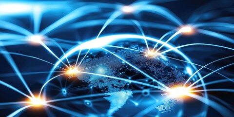 Aufkleber - A intricate global business network, a symphony of connections, data exchange, and strategic partnerships. HR recruitment, global outsourcing, customer service, teamwork,