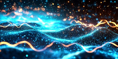 Poster - A vibrant blue light, pulsating with an ethereal energy, symbolized the boundless interconnectedness of the digital world, a vast network of data and information that con