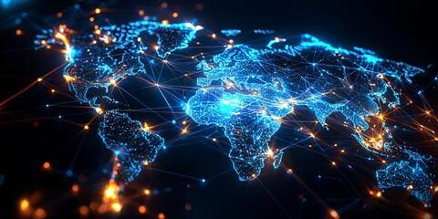 Leinwandbilder - A sleek, futuristic digital map, its surface pulsating with data points and glowing lines, revealing a vibrant, interconnected network of the digital world.