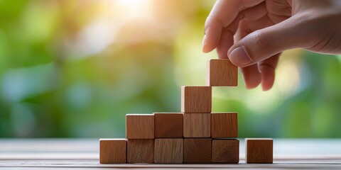 Aufkleber - A determined hand, gripping a wooden cube, struggles to insert it into a slot, representing the complexities and challenges faced when seeking insurance protection.