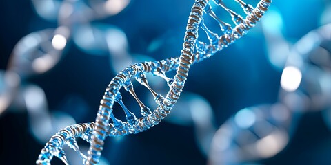 Fototapete - A double helix, a spiral staircase of life s blueprints, composed of adenine, thymine, guanine, and cytosine, intricately intertwined, carrying the genetic code of all li