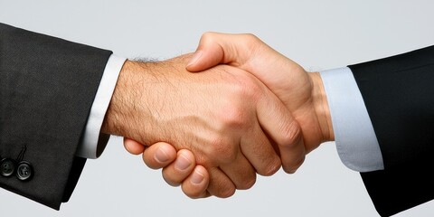Aufkleber - Two businessmen, their hands clasped in a firm grip, symbolize their commitment to a successful business merger and acquisition, signifying the beginning of a powerful ne