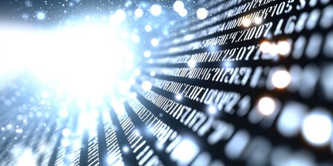 Poster - A vast, shimmering expanse of pure white, where binary code numbers, like ethereal stars, blinked and pulsed, creating a digital matrix of infinite possibilities.