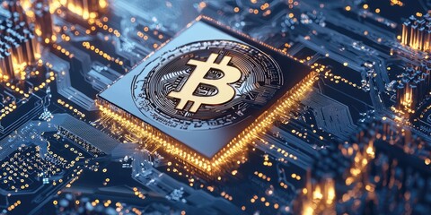 Fototapete - A 3D, realistic representation of blockchain technology and cryptocurrency, where intricate nodes are interconnected, symbolizing the secure and transparent nature of dig