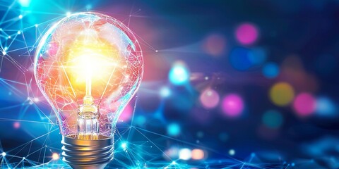 Fototapete - A bulb, glowing with an idea, ignites a spark of innovation, illuminating possibilities that transcend the ordinary and ushering in a future filled with wonder and discov