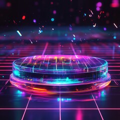 Aufkleber - Cyberpunk Platform with Glowing Lines and Futuristic Ambiance for Product Showcase or Presentation