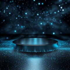 Poster - Elegant Metallic Platform on Sparkling Blue Cosmic Background for Product Showcase or Presentation