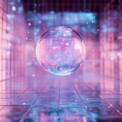 Fototapete - Ethereal Orb: A Glowing Sphere Suspended in a Room Bathed in Futuristic Neon Light and Mystical Particles