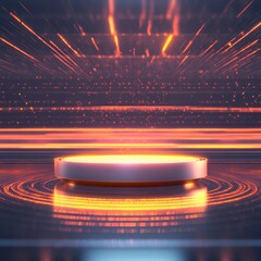 Aufkleber - Illuminated Stage: A futuristic platform bathed in vibrant orange light, presenting a modern and technologically advanced feel.