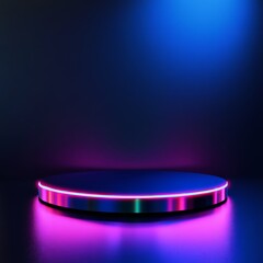 Poster - Neon Lit Stage: Futuristic Product Showcase with Vibrant Pink and Blue Illumination, ready for product placement.