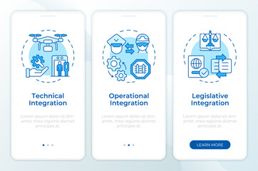 Wall Mural - areas of integration blue onboarding mobile app screen. ibm strategy. walkthrough 3 steps editable g
