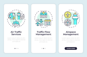 Wall Mural - air traffic management onboarding mobile app screen. radar technology. walkthrough 3 steps editable 