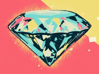 Wall Mural - Abstract Diamond Gemstone on Pink and Yellow Background Design Artistic Artwork