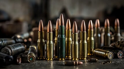 Poster - Exploring bullet manufacturing process workshop photography industrial setting close-up ammunition production