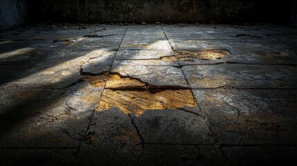 Aufkleber - Cracked concrete floor abandoned building photography urban decay close-up texture and light play