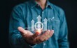 © Unlimited Resources - professional interacts with a holographic projection displaying a growth chart with upward arrows, symbolizing financial analytics, digital transformation