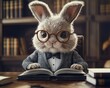 © VIKTAR - A clever rabbit dressed in soft pastel school attire sits at a desk studying with a notebook