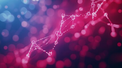 Abstract network structure with pink and blue bokeh background for science and technology visuals