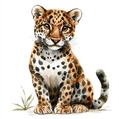 Wall Mural - a cute jaguar - watercolor drawing isolated on white background