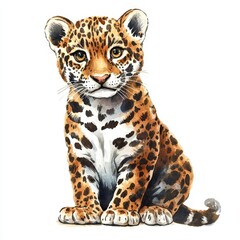 Wall Mural - a cute jaguar - watercolor drawing isolated on white background