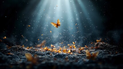 Aufkleber - Nature photography enchanted forest butterflies dancing in sunlight – a close-up view of transformation
