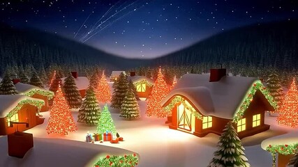 Wall Mural - Animation of a shooting star in a village decorated for Christmas