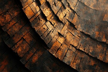 Aufkleber - Abstract close-up of a textured, layered surface with a dark, rust-colored palette and segmented, block-like shapes.