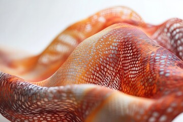 Leinwandbilder - An abstract close-up of a wavy, textured fabric with an orange and white pattern and small holes.