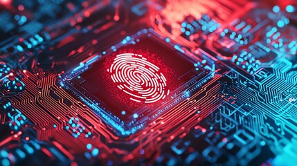 Wall Mural - futuristic fingerprint on circuit board.