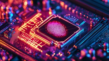 Futuristic fingerprint scanner circuit board.