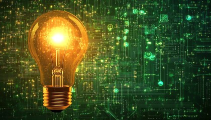 Aufkleber - Light bulb glowing against a detailed electronic circuit background, symbolizing the intersection of creativity and modern technology