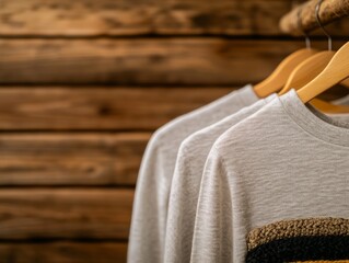 Leinwandbilder - Shirts hanging on wooden rack in a rustic setting showcasing simple and stylish design options