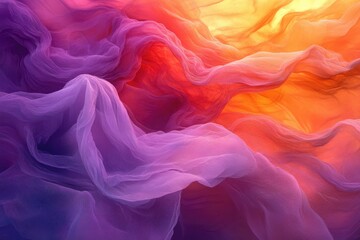 Fototapete - An abstract composition of flowing, semi-transparent layers in shades of purple, pink, red, and orange, creating a mesmerizing, dreamlike ambiance.