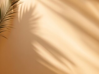 Aufkleber - Soft shadows of palm leaves create a serene ambiance on a warm beige wall in natural sunlight during the afternoon