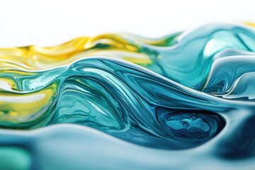 Fototapete - A captivating abstract close-up reveals a dynamic interplay of flowing blues and gold, creating a fluid, artistic texture.