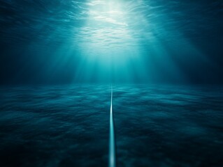Aufkleber - Underwater journey illuminated by sunlight with tranquil blue water and a guiding line in focus