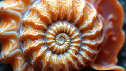 Fototapete - Beautiful and Intricate Close-up of a Colorful Nautilus Shell with Spiraling Patterns and Soft Light Effects Captivating Nature Inspiration
