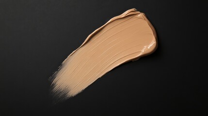 Poster - Smooth light beige foundation is artfully applied on a glossy black surface, showcasing its creamy texture and consistency under soft lighting with ample copy space