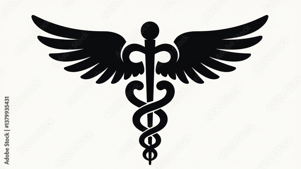 Caduceus Symbol Black Silhouette Isolated On White Stock Photo | Adobe ...