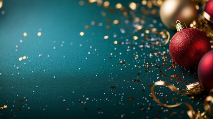Aufkleber - A medium close-up of a square banner showcases a gold and red ornament surrounded by tinsel, set against a green backdrop adorned with snowflakes and elegant typography