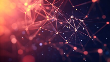 Abstract network with glowing nodes and lines against a blurred colorful background design element