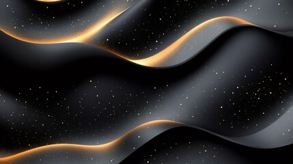 Wall Mural - golden particles flowing over black wavy background
