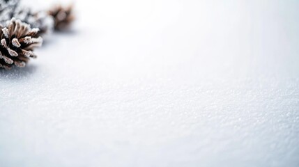 Aufkleber - Pine cones and needles dusted with snow rest on a soft white background, capturing the essence of winter's peaceful beauty for seasonal designs