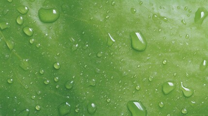 Aufkleber - Close-up view of water droplets resting on a fresh green leaf, capturing the clarity and purity of nature in soft light, with ample space for text